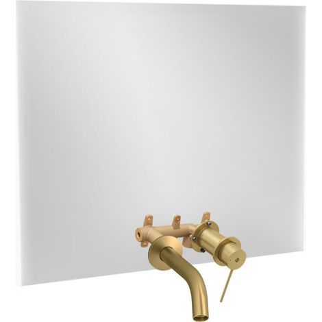 Espejo LED 2 agujeros 100 cm + mezclador lavabo empotrado JACOB DELAFON Grands Boulevards Latón cepillado + cuerpo empotrado