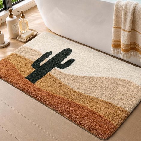 Tapis de Bain 60x90cm, Antidérapant et Absorbant, Terracotta Cactus (1/5)
