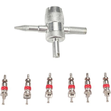 Jeu de 4 démonte-poussoirs de valves pneu, outil de réparation de valve pour vélo, auto, camion - extracteur de noyau de valve, clé à valve universelle, kit d’entretien pneumatique, acier durable, emb (1/5)