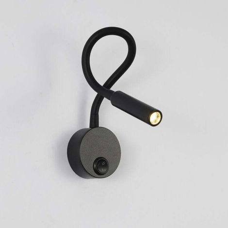 Schwarze Leselampe, flexibler Schwanenhals, LED-Lampe, 2 W, 3000 K, Wandmontage, 85–265 V, mit Schalter für Schlafzimmer, Wohnzimmer und Wohnräume – Crezuo (1/4)