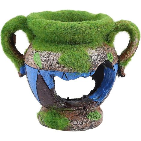 Vase Aquarium - Décor en Résine pour Aquarium d'Eau Douce ou Salée - Maison Cachette pour Poissons - Vert - 1 Pièce