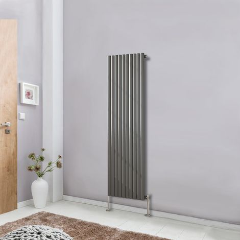 Vertical Anthracite Designer Radiator Tall Upright 1600x590 Oval Column Single Panel Central Heating (1/5)