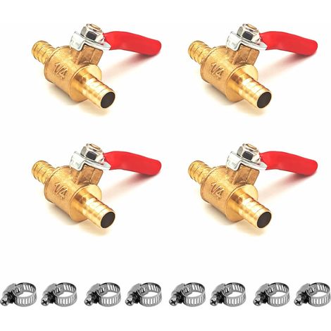 Lot de 4 Vannes à Boisseau Sphérique en Laiton de 8mm Avec 8 Pinces, Interrupteurs de Valve d'arrêt en Laiton, Ligne de Carburant à Gaz d'air Coupée à 180 Degrés (8mm) (1/5)