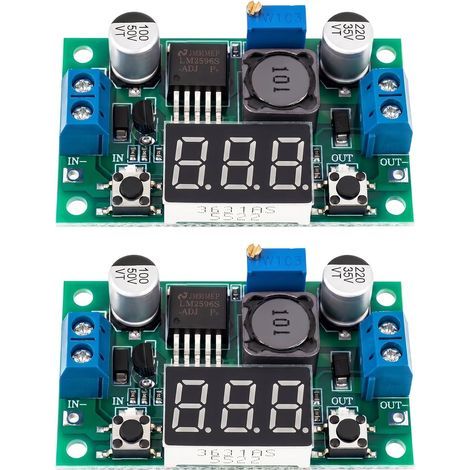 módulos reguladores reductores de CC-CC de 4-40 V a 1,25-37 V, ajustables hasta 2 A, convertidor reductor con terminales de tornillo (verde) (1/5)