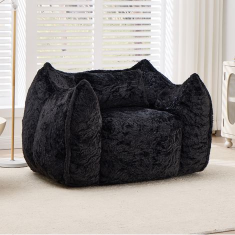 Sillón puf gigante con cojín, 123 x 97 x 73 cm, en piel sintética negra HAVRYA (1/5)