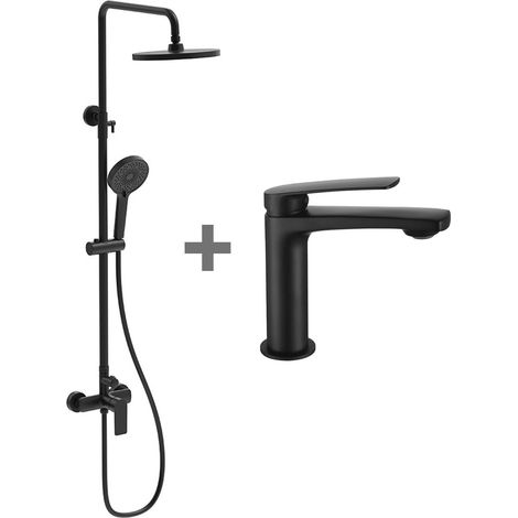 Kibath Pack columna y grifo monomando DAK acabado NEGRO mate fabricado en latón (1/5)
