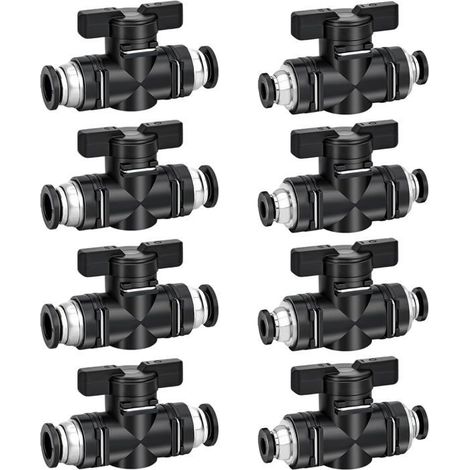 Raccord pneumatique 8 pièces Plastique et cuivre Vanne d'arrêt Pour tuyau d'air de 6 et 8 mm N (1/5)