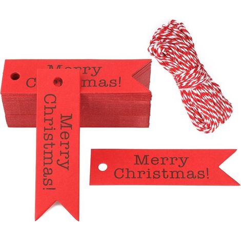 100 Weihnachtsanhänger – Kleine Geschenkanhänger „Frohe Weihnachten“ – Rote Weihnachtsanhänger – Geschenkpapier oder Weihnachtsdekoration – 2 x 7 cm (1/5)