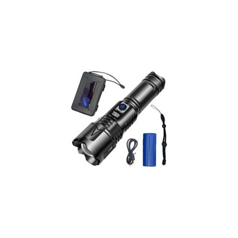 Lampe torche LED 100000 lumens – Rechargeable USB-C – Longue portée jusqu'à 914,4 m – 5 modes d'éclairage – Affichage numérique de batterie (1/4)