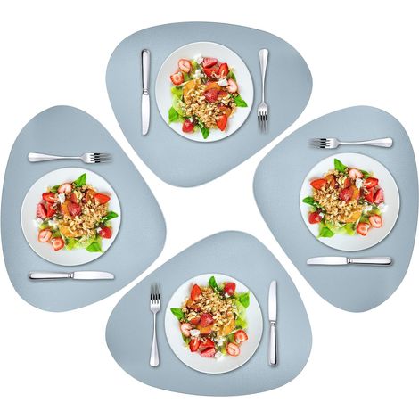 (Himmelblau) Set mit 6 Leder-Tischsets, rutschfest, beidseitig wasserdicht, waschbar, rutschfest und hitzebeständig