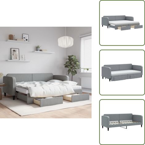 Tagesbett Ausziehbar mit Schubladen Hellgrau 80x200 cm Stoff - Sofa Bett - Gästebett - Schlafsofa - Schlafzimmer Möbel - Wohnzimmer Möbel