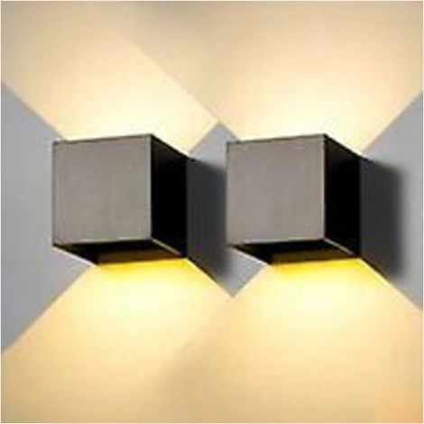 Lot de 2 appliques murales LED 6W 3000K IP65 carrées aluminium noir angle réglable