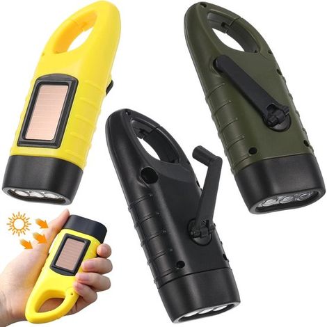 Linterna,3 piezas,Kit de emergencia con linterna,Linterna de cuerda,Linterna LED de presión con dinamo,Negro,verde,amarillo (1/5)