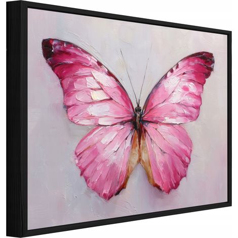 cadre noir Peinture sur toile papillon rose béton salon chambre 120x80 (1/3)