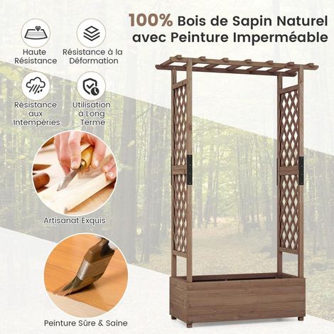 Créez un coin vert avec cette jardinière en bois 182x110x44cm, toit suspendu et 2 treillis, pour balcon ou jardin (1/5)