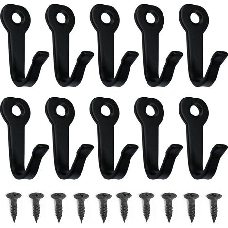 Lot de 10 crochets muraux noirs avec vis – Crochets décoratifs, simples et d'extérieur pour vêtements (1/5)