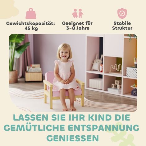 Fauteuil enfant en velours côtelé rose, canapé kids avec structure bois, siège rembourré 3-8 ans, chambre ou salle de jeux, lot unique (1/5)