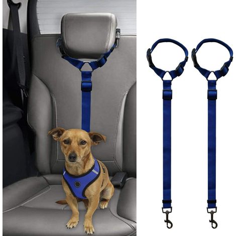 2 sangles de sécurité pour chien et chat, réglable 45-75 cm, nylon résistant, avec mousqueton rotatif en alliage de zinc, pour appuie-tête de voiture (1/5)