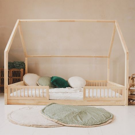 Cama cabaña 140x200 con barandilla y somier patas de 1 cm Sofia Madera (1/3)