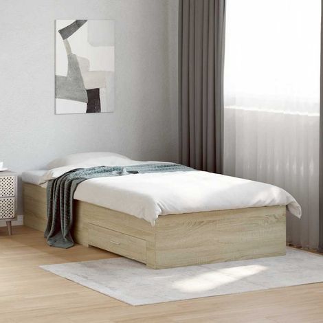Cadre de lit avec tiroirs sans matelas chêne sonoma 75x190 cm (1/5)
