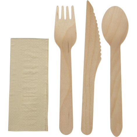 Ensembles de couverts en bois 4-en-1 emballages individuels kraft (lot de 250) - EGREEN
