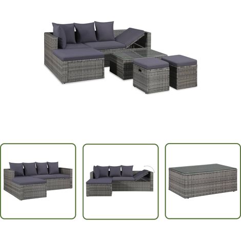The Living Store 4-tlg. Garten-Lounge-Set mit Auflagen Poly Rattan Grau - Gartensofa - Lounge-Set - Outdoor Möbel - Gartenmöbel - Poolparty (1/5)