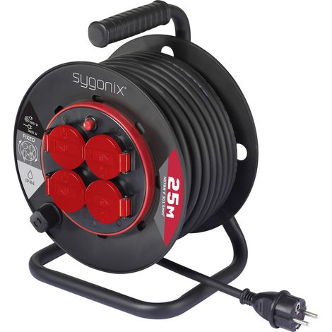 Sygonix SY-10236135 Kabeltrommel 25 m Schwarz Schutzkontakt-Stecker