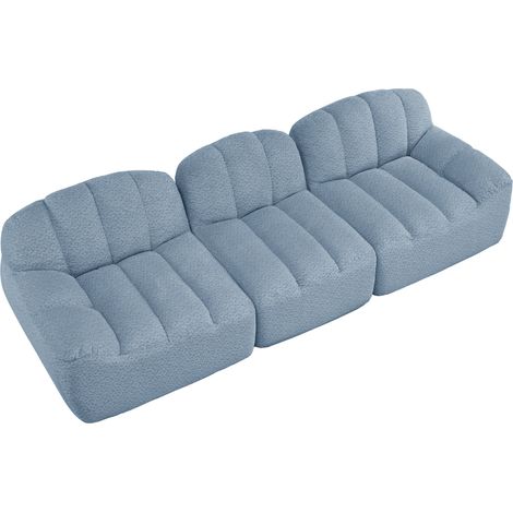 Divano modulare 3 posti blu in graniglia di fleece, schiuma 32D, senza montaggio (1/5)