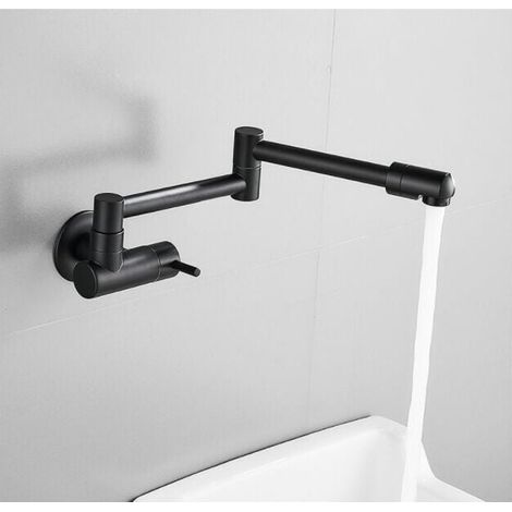Cyslmuk – Robinet mural de cuisine noir en laiton – Télescopique pliant – Sortie d'eau froide unique – Design gain de place moderne