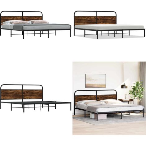 vidaXL Cadre de lit en métal sans matelas chêne fumé 200x200 cm (1/5)