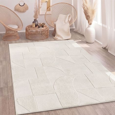 Paco Home Alfombra Salon De Habitacion Pelo Largo Nordica Boho Chic Abstract Suave Crema 80x150 cm