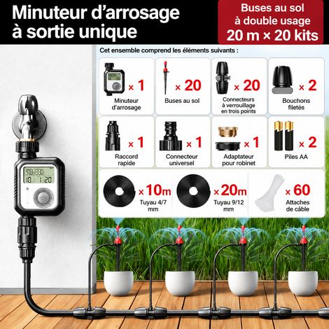 Programmateur d’arrosage simple sortie avec kit 20 m et 20 buses à planter 20 m20 a4 30 × 20 × 20 cm 2,1 kg – Livraison gratuite