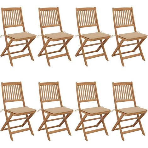 vidaXL Sillas plegables (8 unidades) con cojines, de madera maciza de acacia. (1/5)
