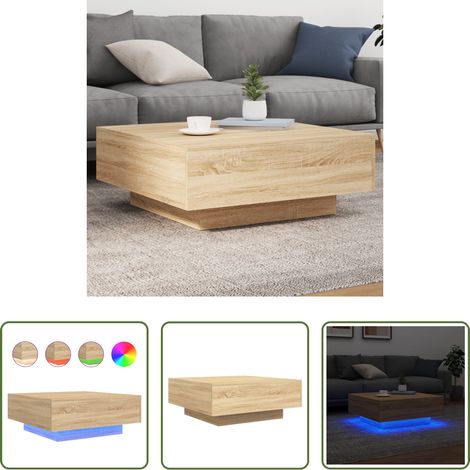 LED-Beleuchtung - Couchtisch mit LED-Leuchten Sonoma-Eiche 80x80x31 cm (1/5)