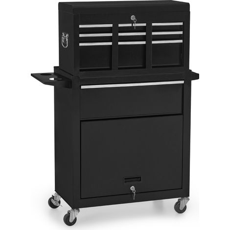 BarberPub 2 in 1 Friseurwagen mit 5 Schubladen & Schrank, Bedienungswagen mit 2 Föhnhalter, Friseur Arbeitswagen Abschließbar, Salon Trolley, 0097SBK