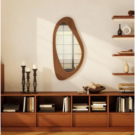 Espejo de pared decorativo con marco efecto madera de pino 91,5 x 45 x 3 cm