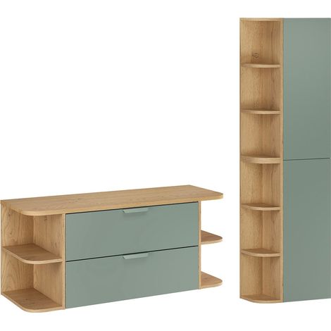 Conjunto de mueble y columna Oria 120cm nicho redondo Verde mate (1/4)
