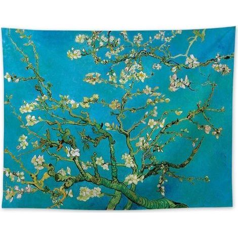 Van Gogh Tapestry: Branches of a Flowering Almond Tree, Wall Hanging, Art Decor for Living Room, Bedroom, Bathroom, Kitchen, Dormitory (1/4)