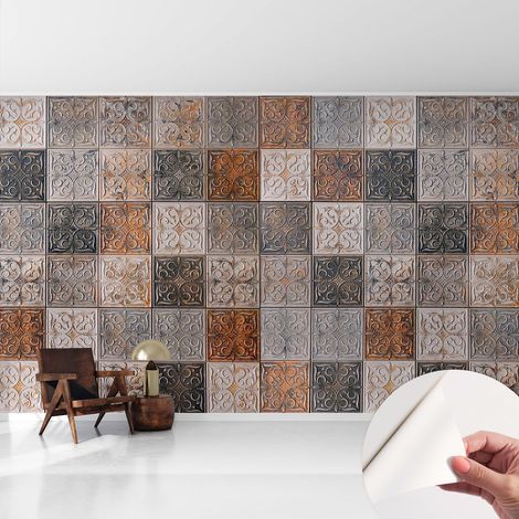 Papier peint adhésif décoratif pour salon chambre et cuisine Facile à poser avec colle Carreaux ornementaux 416x254 cm (1/5)