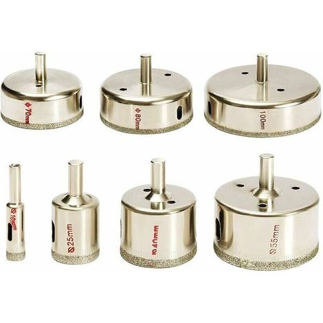Juego de 7 brocas de diamante de 10 a 100 mm para azulejos de cerámica, vidrio, porcelana y mármol. -Crezuo