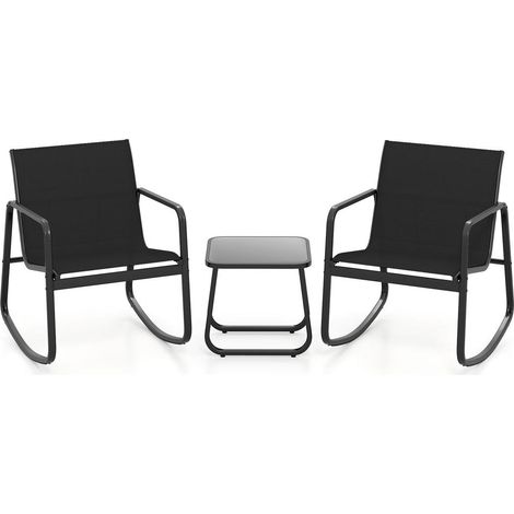 Détente en extérieur avec salon de jardin 2 places, 2 fauteuils à bascule, table en verre trempé et textilène (1/5)