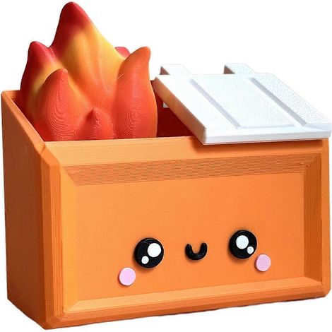 Figurine de bureau imprimée en 3D représentant une benne à ordures en feu - Accessoire amusant B-- (1/5)