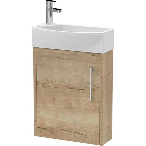 Hudson Reed Juno Compact RH Wall Hung Vanity Unit and Basin 440mm Wide - Autumn Oak (1/5)