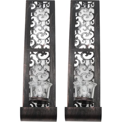 Lot de 2 bougeoirs muraux en fer forgé, style antique et raffiné, pour la décoration de la maison, du restaurant ou du bureau. (1/5)