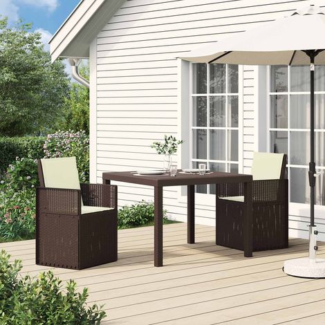 Sillas de comedor de jardín 2 pcs Marrón y crema PP (1/5)