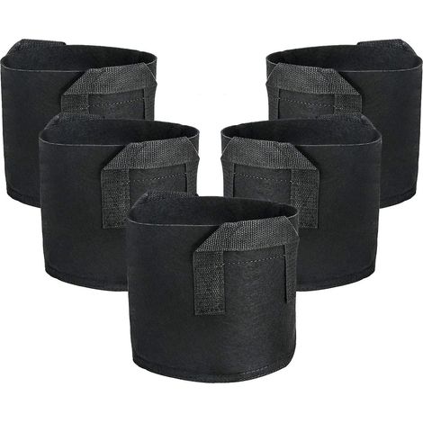 Pots en tissu, lot de 5 sacs de culture de 3 gallons (environ 11 litres), contenants en tissu avec poignées pour plantes. (1/5)