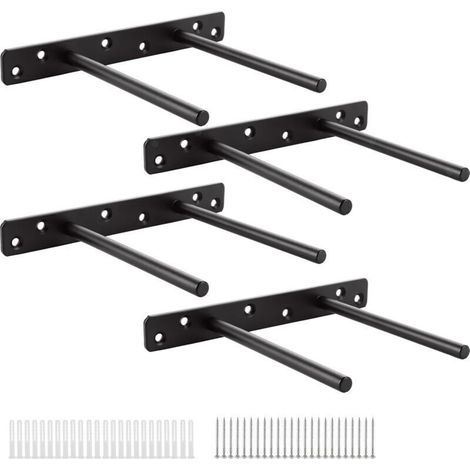 Etagere Murale Fixation Invisible Double Pôle, Support Etagere Murale - 30 cm - Noir - Lot de 4