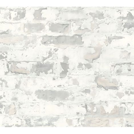 Stone tile wallpaper wall Profhome 369293 non-woven wallpaper smooth used look matt grey white 5.33 m2 (57 ft2) (1/5)
