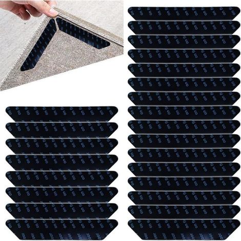 24Pièces Anti Derapant Tapis,Rug Grippers,Antiderapant Autocollants de Tapis,Réutilisable et Lavable Tapis Antidérapant,pour Planchers de Bois Franc,Carpettes et Tapis,Noir,130 x 25mm (1/5)