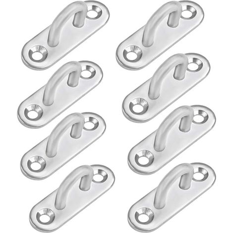 Plaque Oeillet Acier Inoxydable M5 (8 Pcs) - Oblong Crochet Métal Forme U Montage Mural et Plafond (45 x 15 mm) - Crochet de Fixation Capacité 25 Kg pour Suspensions (1/4)